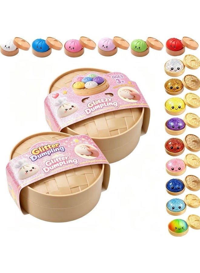 Altheqa Dumpling Squishy Mystery Box, Glitter Dumpling, Dumplings Style Stress Balls for Adults and Kids, Cute Steamer Basket Design with Squeezable Bun Stress Relief Fidget Toys,2Pcs Random color - Image 1