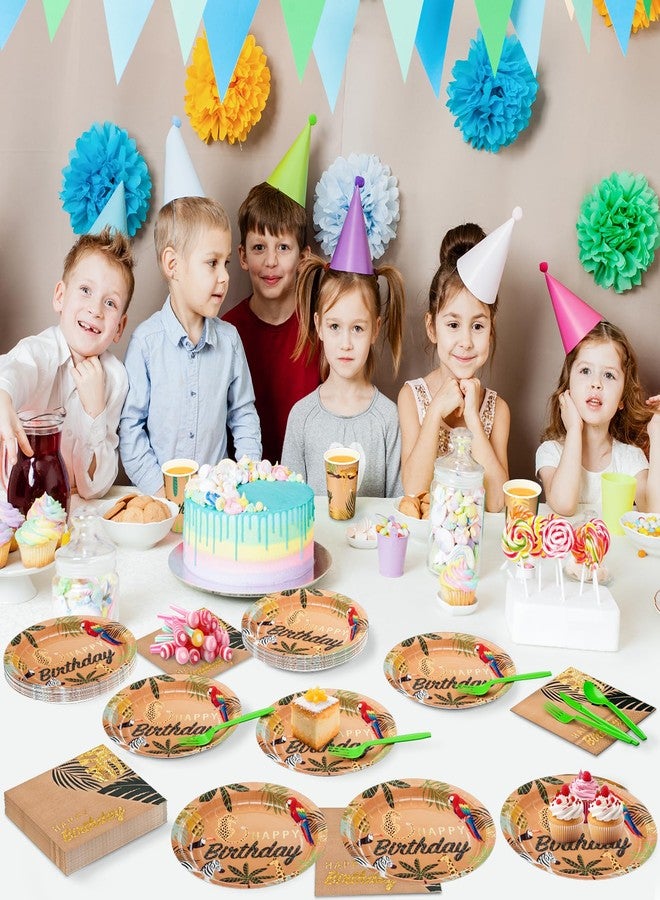 DYLIVeS Safari Jungle Birthday Party Supplies Tableware, Zoo Theme Gold Foil Forest Animal Party Decorations Packs Baby Shower - Disposable Plates, Cups, Napkins, Cutlery (Serves 24, Total 144pcs) - Image 5