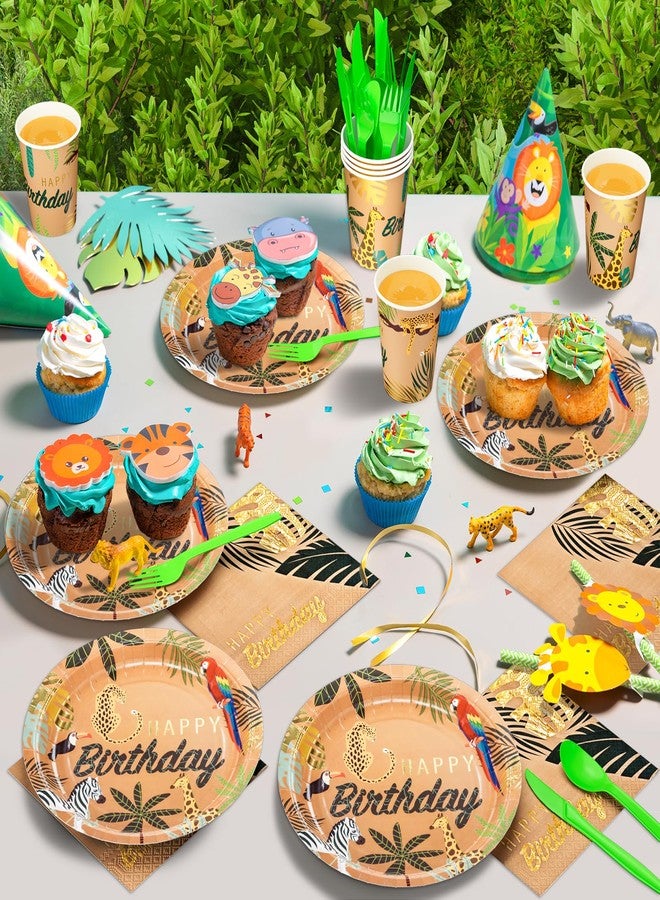 DYLIVeS Safari Jungle Birthday Party Supplies Tableware, Zoo Theme Gold Foil Forest Animal Party Decorations Packs Baby Shower - Disposable Plates, Cups, Napkins, Cutlery (Serves 24, Total 144pcs) - Image 4