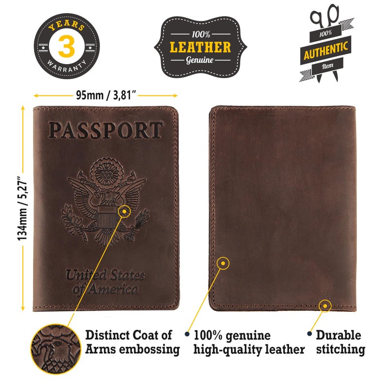 Shvigel US Leather Passport Book Cover - Thin American Travel Passport Holder - Premium International USA Passport Protector Case for Women Men (Brown Vintage) - Image 3