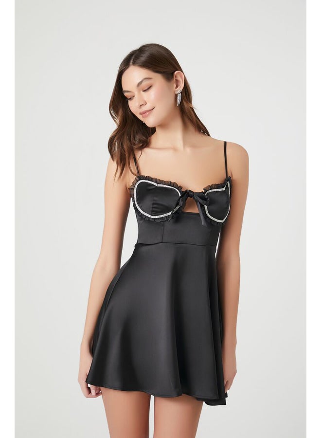 FOREVER 21 Satin Rhinestone Babydoll Mini Dress - Image 3