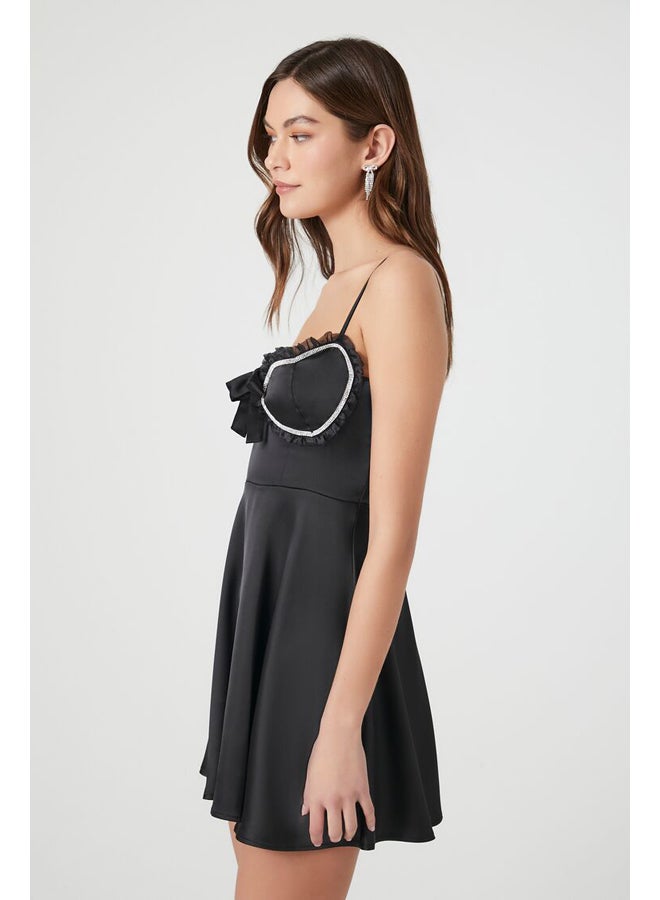 FOREVER 21 Satin Rhinestone Babydoll Mini Dress - Image 4