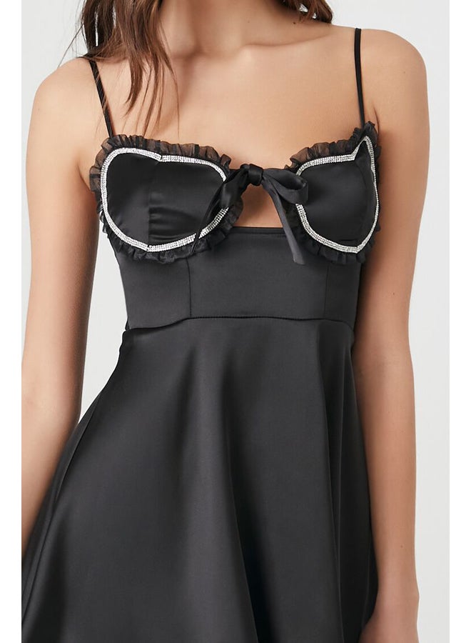 FOREVER 21 Satin Rhinestone Babydoll Mini Dress - Image 2