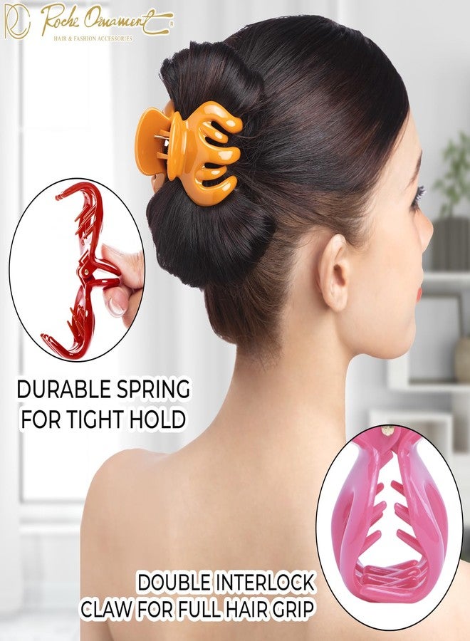 RC ROCHE ORNAMENT 6 Pcs Womens Hair Pumpkin Interlocking Teeth No Slip Secure Grip Strong Solid Ladies Beauty Accessory Classic Clamp Jaw Claw Clip, Large Transparent Multicolor - Image 4