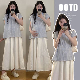 Maternity Summer 2024 New suit Fashion Stylish Shirt Top Belly-supporting Skirt Summer Two-piece Set White Skirt - pzsku/Z2B08F7FFD26AD3F2DF5CZ/45/1746222699/f65566ea-cbbf-4ff8-ae25-7950f0426735