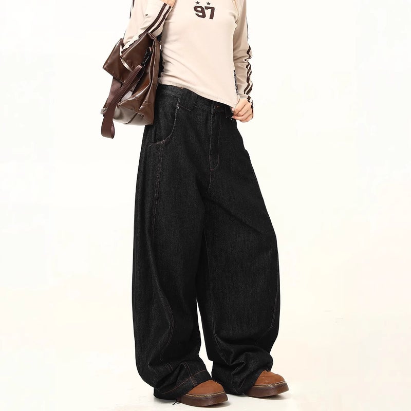 New Artistic Elegant Fashionable Japanese Solid Color Scimitar Jeans Loose Casual Trousers For Men And Women - Image 4