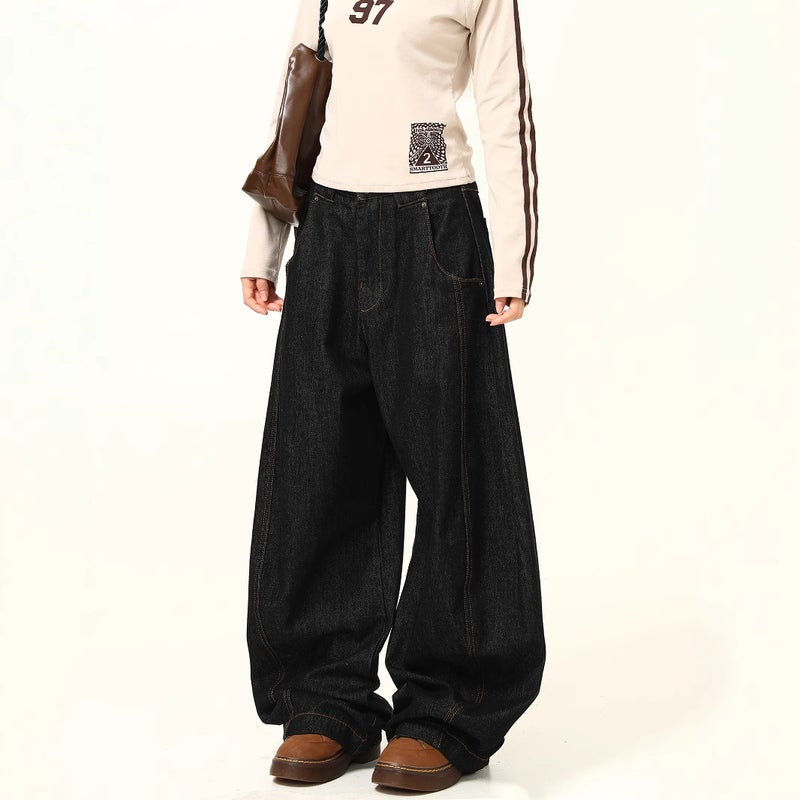 New Artistic Elegant Fashionable Japanese Solid Color Scimitar Jeans Loose Casual Trousers For Men And Women - Image 3