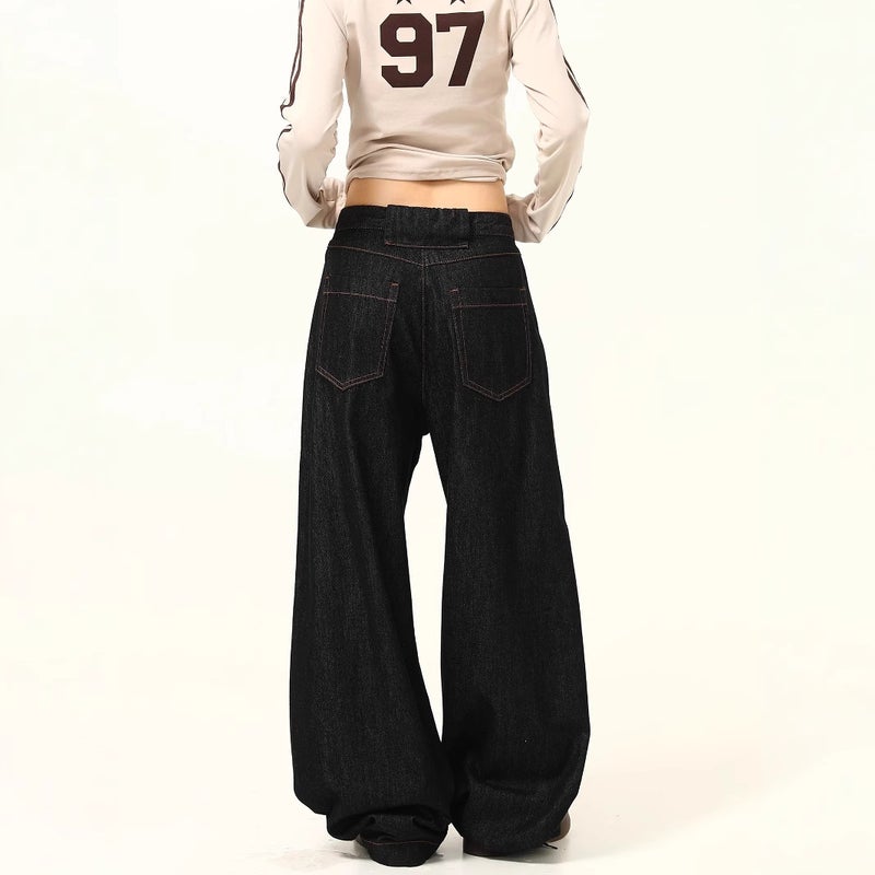 New Artistic Elegant Fashionable Japanese Solid Color Scimitar Jeans Loose Casual Trousers For Men And Women - Image 5