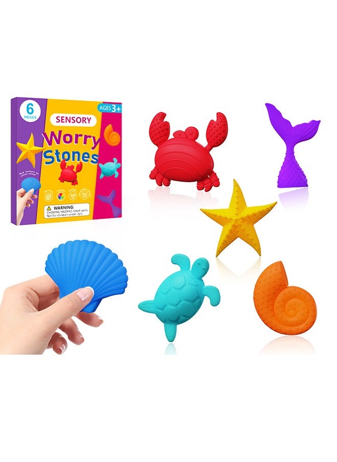Fidget Toys Ocean Sensory Stone for Kids, 6 Pack Textured Soft Worry Stone for Autism Kids Calming, Fidget Stress Toys for Students Anxiety Relief, Small Prizes Fidget Toys  - Image 1