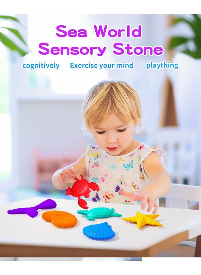 Fidget Toys Ocean Sensory Stone for Kids, 6 Pack Textured Soft Worry Stone for Autism Kids Calming, Fidget Stress Toys for Students Anxiety Relief, Small Prizes Fidget Toys  - Image 2