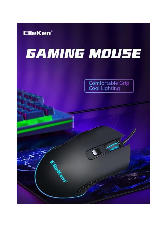 ElieKen Gaming Mouse Wired Breathing Rgb Led Plug Play High Precision Adjustable 6400 Dpi Upgrade For Laptop With Easy Click And Office Home Gamer Black - Image 3