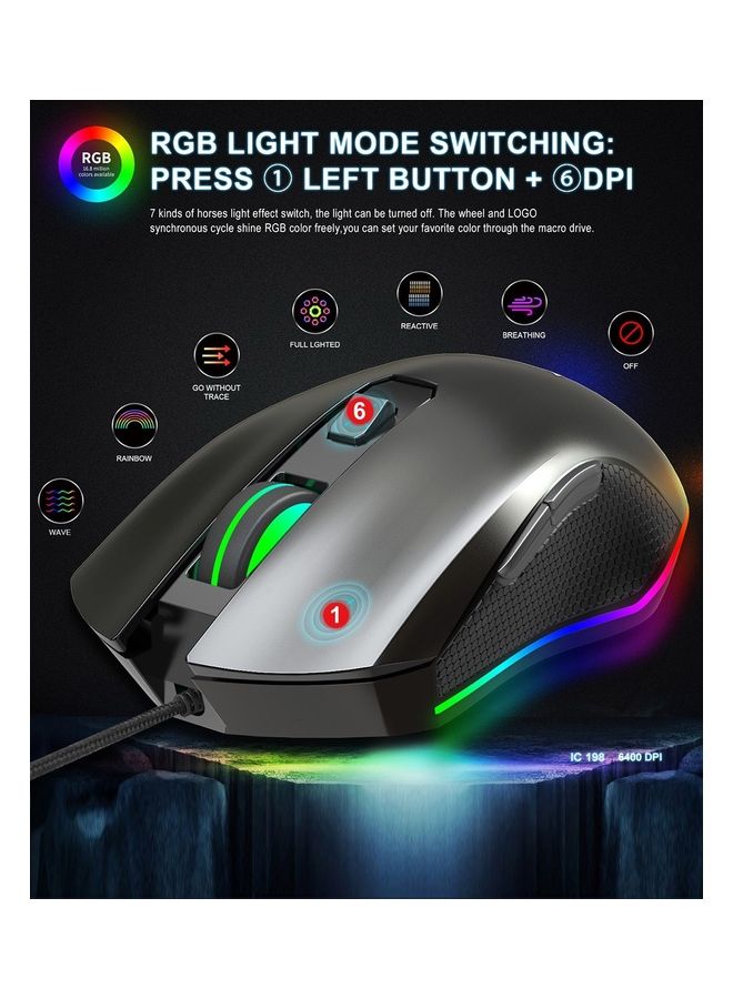 ElieKen Gaming Mouse Wired Breathing Rgb Led Plug Play High Precision Adjustable 6400 Dpi Upgrade For Laptop With Easy Click And Office Home Gamer Black - Image 4