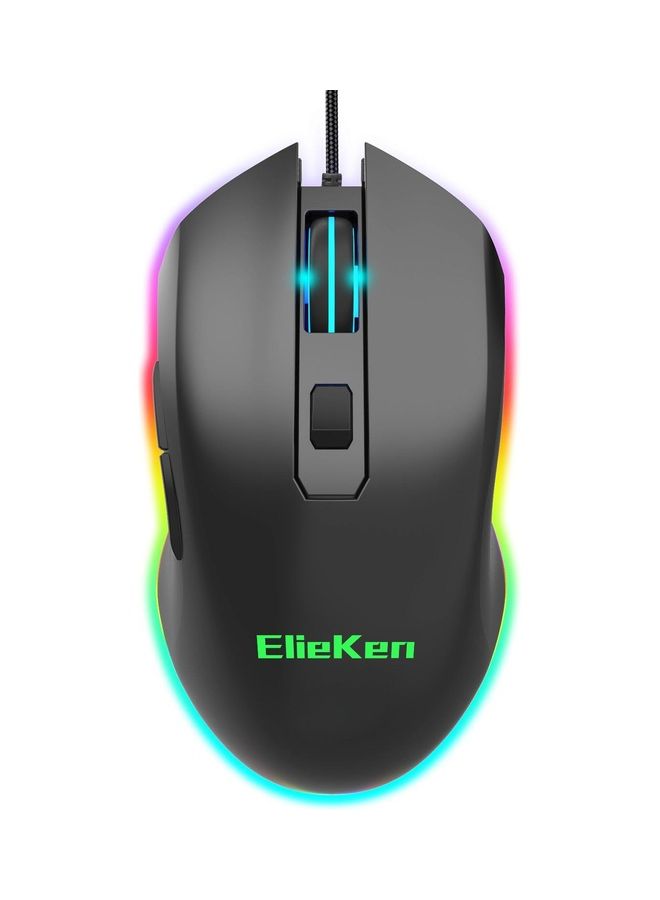 ElieKen Gaming Mouse Wired Breathing Rgb Led Plug Play High Precision Adjustable 6400 Dpi Upgrade For Laptop With Easy Click And Office Home Gamer Black - Image 1