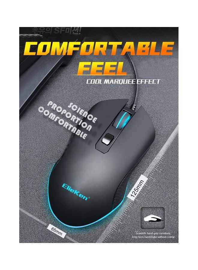 ElieKen Gaming Mouse Wired Breathing Rgb Led Plug Play High Precision Adjustable 6400 Dpi Upgrade For Laptop With Easy Click And Office Home Gamer Black - Image 2