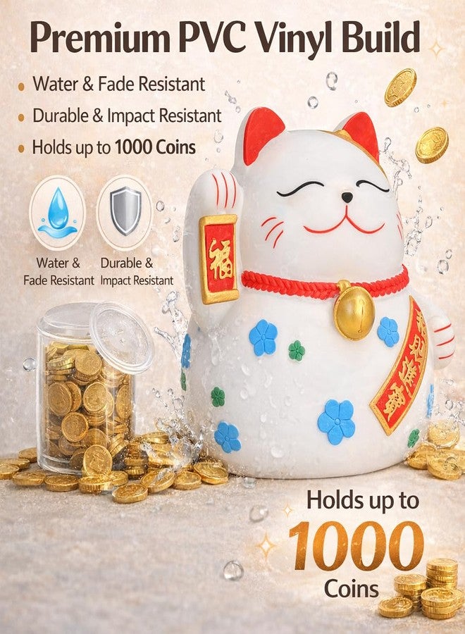 plplaaoo Lucky Cat Piggy Bank - Maneki Neko Coin Bank, Cute Japanese Money Box for Kids & Home Office, Decorative Ceramic-Style Cat Figurine for Saving, Gift for Feng Shui Decor (5.5in) - Image 4