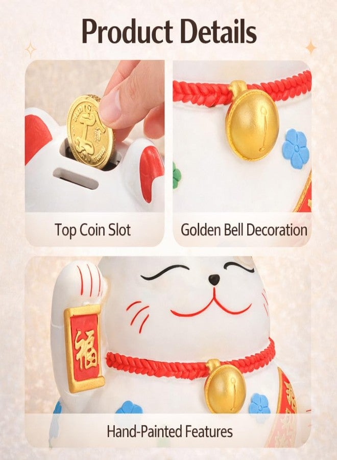 plplaaoo Lucky Cat Piggy Bank - Maneki Neko Coin Bank, Cute Japanese Money Box for Kids & Home Office, Decorative Ceramic-Style Cat Figurine for Saving, Gift for Feng Shui Decor (5.5in) - Image 3