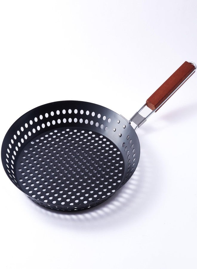 FAQQI 12-Inch Kozmatik Grill Pan Stovetop Turkish - Black Non-Stick Carbon Steel Grill Basket Vegetable with Handle | Vegetable Charring Pan for Stovetop & Grill - Image 1