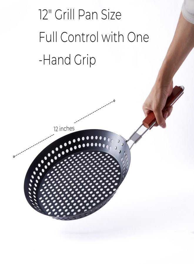 FAQQI 12-Inch Kozmatik Grill Pan Stovetop Turkish - Black Non-Stick Carbon Steel Grill Basket Vegetable with Handle | Vegetable Charring Pan for Stovetop & Grill - Image 3
