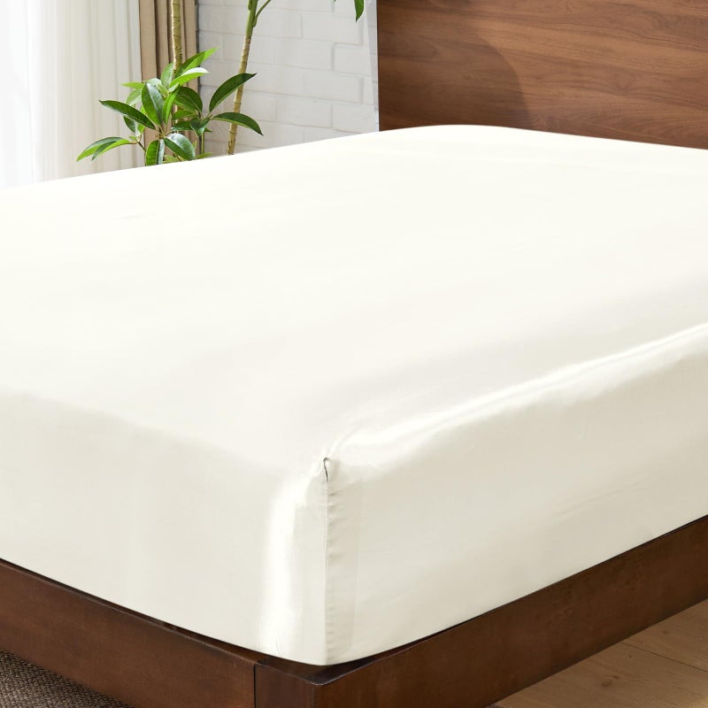 BEDELITE Satin Fitted Sheet Queen Size with Elastic Corner Straps Luxury Soft SilkLike Bed Sheet for Hair Skin 1 Deep Pocket Fitted Sheet Only Fits 15 Mattress Fade Wrinkle Resistant Ivory - Image 2