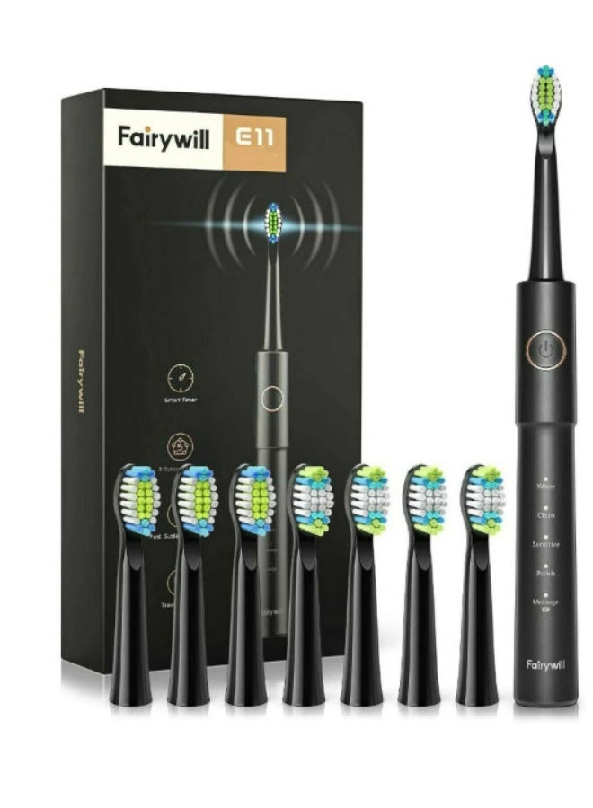 فرشاة أسنان كهربائية Fairywill للتبييض مع 8 رؤوس فرشاة، مقاومة للماء