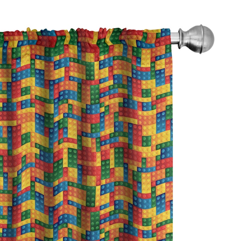 Ambesonne Building Blocks Window Curtains  Themed Digital Design Toy Dotted Matching Rectangles Print  Lightweight Decor 2-Panel Set with Rod Pocket  Pair of - 28"" x 95""  Yellow Red - Image 1