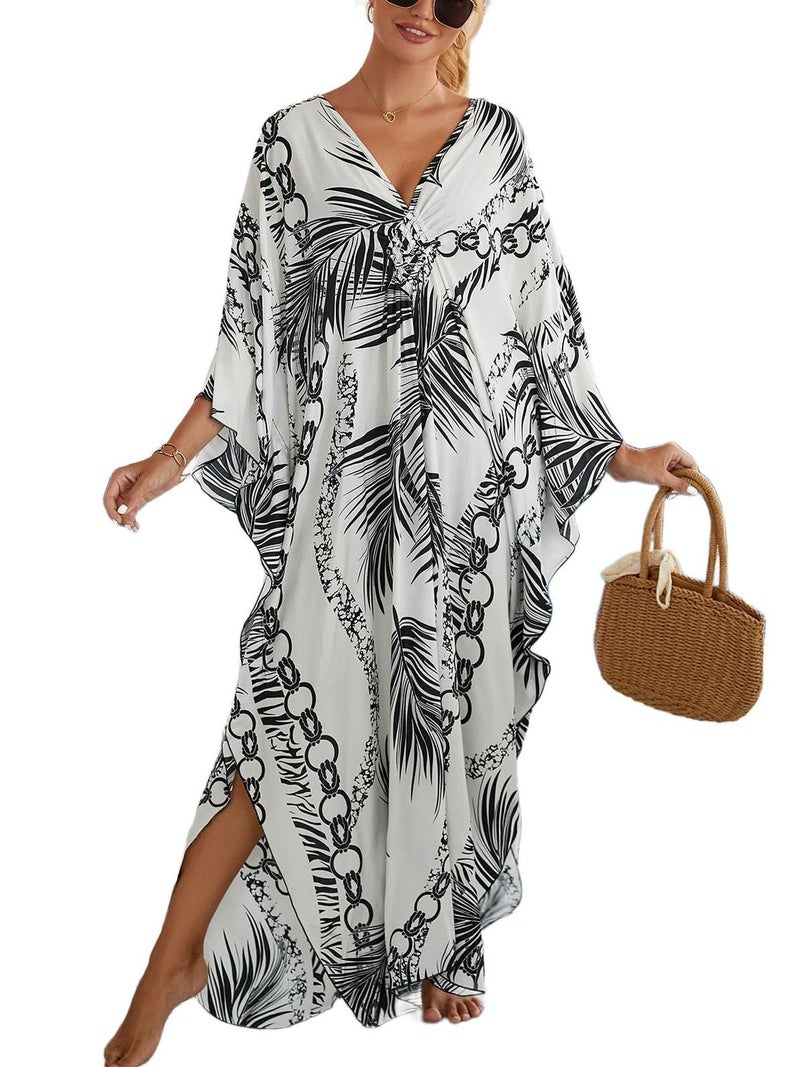 KECVOT Kaftan Maxi Dress for Women V-Neck Plus Size Boho Beach Cover Up for Resort and Loungewear - Image 1