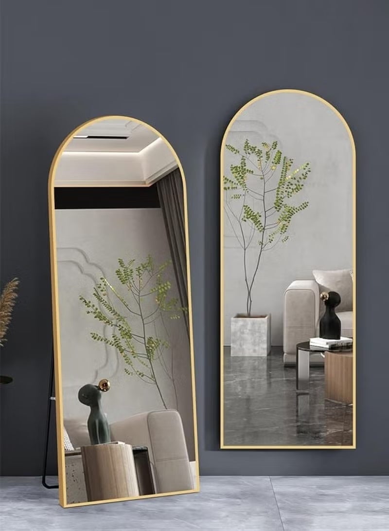 Vphom Arched Full-Length Floor Mirror Gold Aluminum Frame (160x50 cm) – Free-Standing, Wall-Mounted & Leaning Dressing Mirror for Bedroom, Living Room & Hallway - Image 1