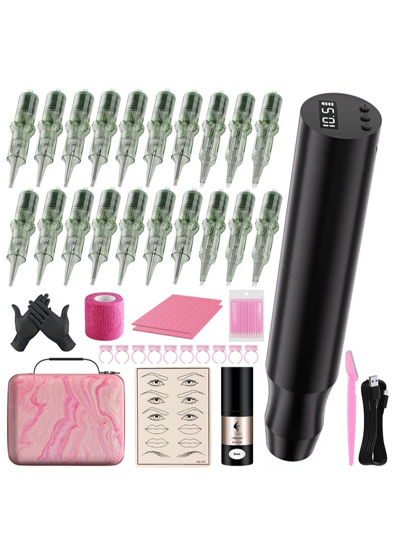 هالونهي مجموعة أقلام وشم الحواجب اللاسلكية، آلة مكياج الوشم، قلم تحديد الحواجب والشفاه، قلم دوار لمكياج التجميل لتحديد العيون والحواجب والشفاه (أسود) - Image 1