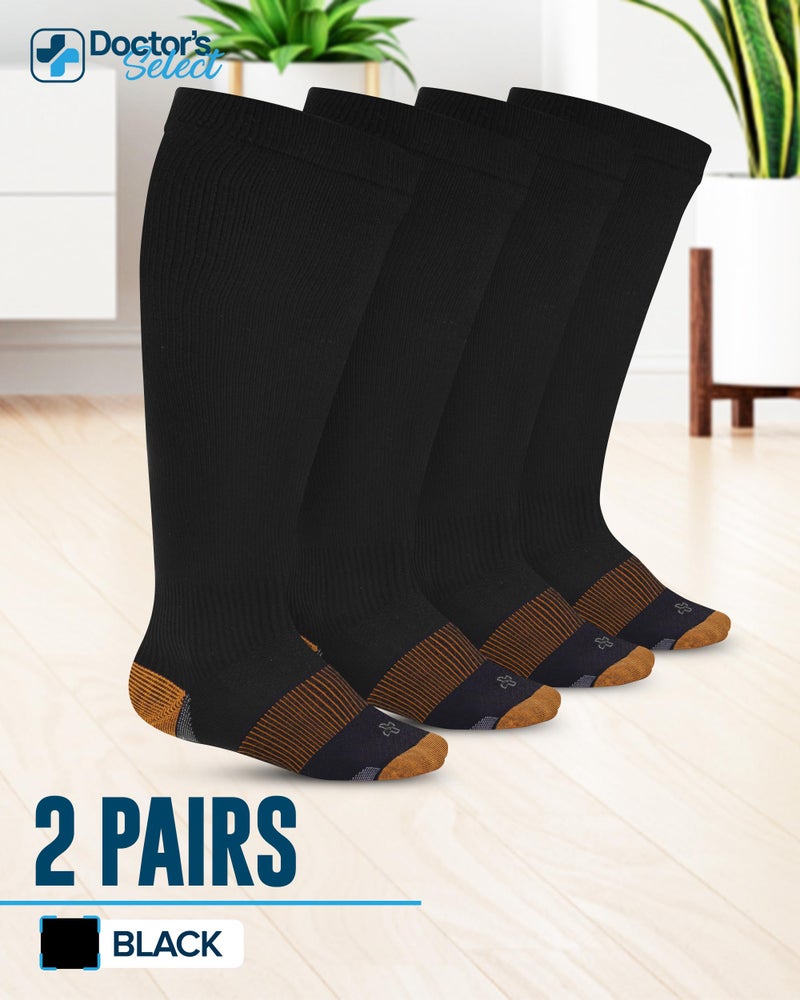 Doctor's Select Copper Plus Size Compression Socks Wide Calf - 2 Pairs | 20-30mmHg Extra Wide Calf Compression Sock Women | Copper Socks for Swelling, Varicose Veins | Extra Wide Calf Compression Sock | Black Wide Compression Socks for Women & Men - Image 5