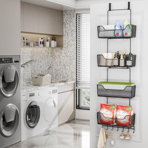 HapiRm Over The Door Organizer - Hanging Door Organizer with 4 Metal Large Capacity Baskets and Adjustable Coat Hook for Bathroom Bedroom Kitchen Pantry Closet Cabinet - Image 5