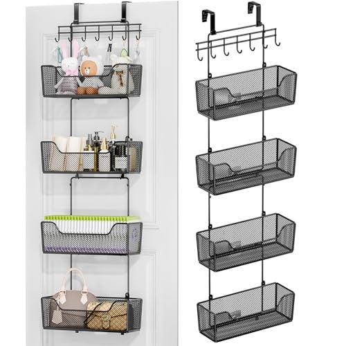 HapiRm Over The Door Organizer - Hanging Door Organizer with 4 Metal Large Capacity Baskets and Adjustable Coat Hook for Bathroom Bedroom Kitchen Pantry Closet Cabinet - Image 1