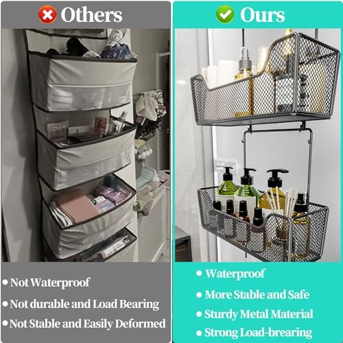 HapiRm Over The Door Organizer - Hanging Door Organizer with 4 Metal Large Capacity Baskets and Adjustable Coat Hook for Bathroom Bedroom Kitchen Pantry Closet Cabinet - Image 2