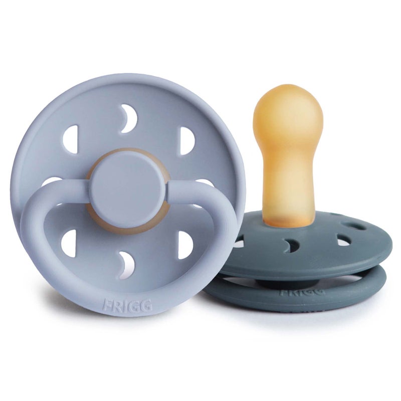 FRIGG Moon Natural Rubber Baby Pacifier | Made in Denmark | BPA-Free (Powder Blue/Slate, 6-18 Months) 2-Pack - Image 1