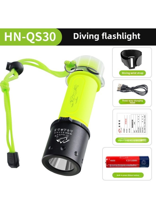 Diving Special Flashlight Strong Light Charging Outdoor Super Bright Waterproof Underwater Professional Deep Diving Night Diving Fish Searchlight-Product Specifications:(white Light) Hn-qs30 Submersible Flashlight - Image 1