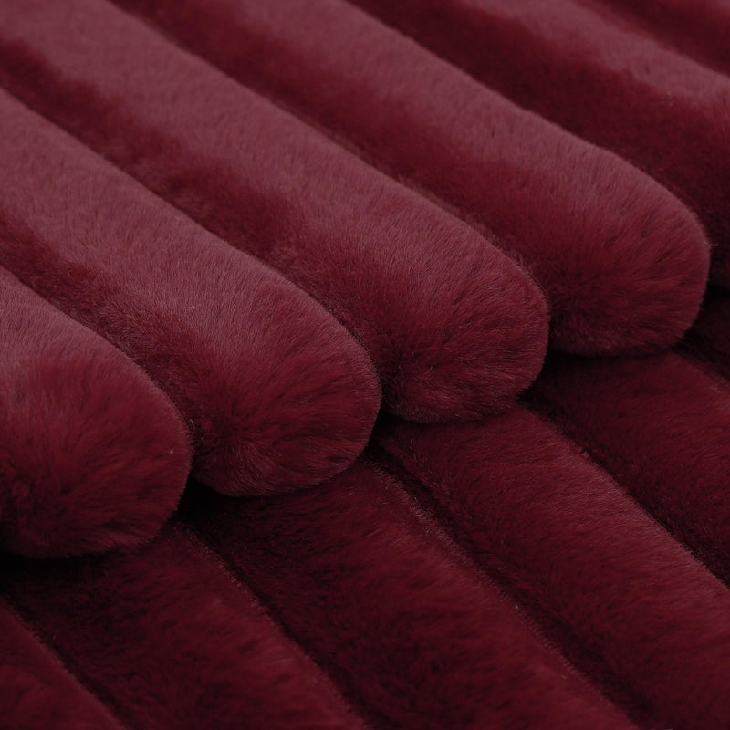 MADIZZ Set of 2 Faux Wool Plush Decorative Throw Pillow Covers 26x26 Inch Burgundy Fluffy Striped Soft Decorative Cushion Cover for Sofa Bedroom Pillow Shell - Image 4