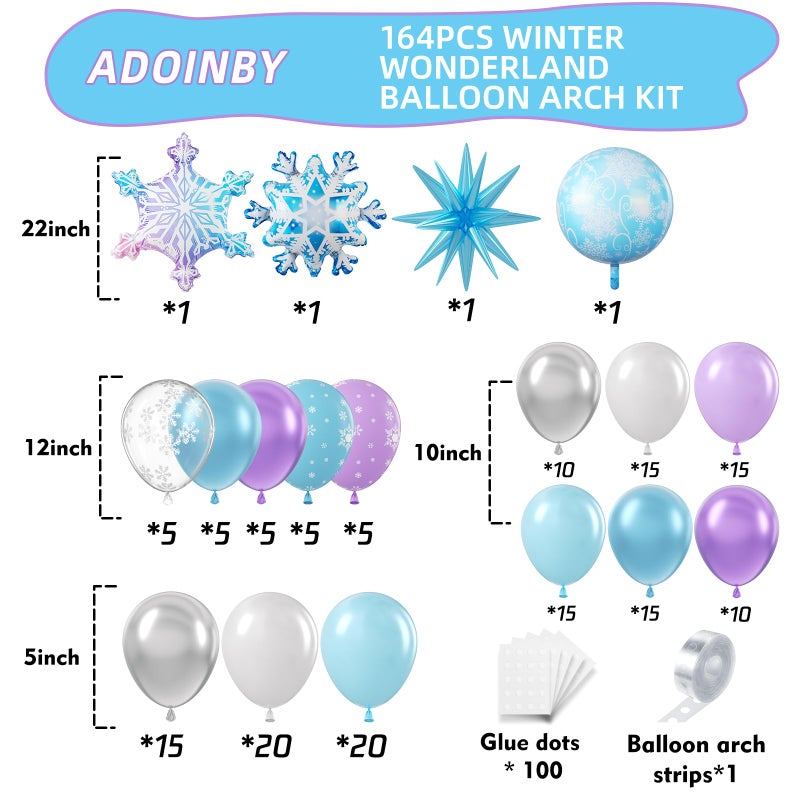 ADOINBY Frozen Balloon Arch Garland Kit, 164Pcs Winter Wonderland Balloon Arch Kit Blue Purple Clear Snowflake Balloons for Winter Wonderland Theme Baby Shower Snow Girl Princess Birthday Decorations - Image 2