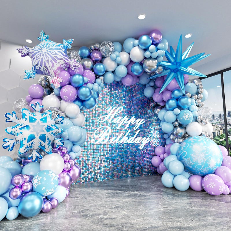 ADOINBY Frozen Balloon Arch Garland Kit, 164Pcs Winter Wonderland Balloon Arch Kit Blue Purple Clear Snowflake Balloons for Winter Wonderland Theme Baby Shower Snow Girl Princess Birthday Decorations - Image 1