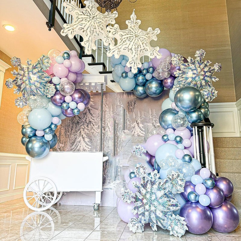 ADOINBY Frozen Balloon Arch Garland Kit, 164Pcs Winter Wonderland Balloon Arch Kit Blue Purple Clear Snowflake Balloons for Winter Wonderland Theme Baby Shower Snow Girl Princess Birthday Decorations - Image 3