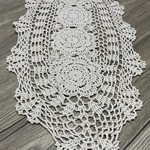 Phantomon Oval Lace Table Runner Doilies Floral Table Scarf Furniture Cloth Cover Handmade Crochet Placemats, 100% Cotton (Beige Oval, 12x24 Inch) - Image 3