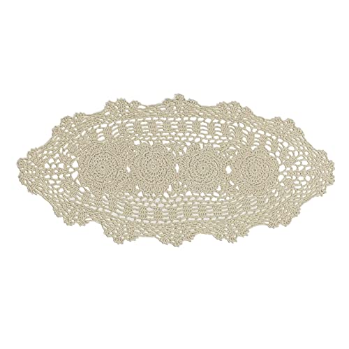 Phantomon Oval Lace Table Runner Doilies Floral Table Scarf Furniture Cloth Cover Handmade Crochet Placemats, 100% Cotton (Beige Oval, 12x24 Inch) - Image 4