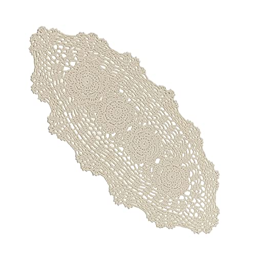 Phantomon Oval Lace Table Runner Doilies Floral Table Scarf Furniture Cloth Cover Handmade Crochet Placemats, 100% Cotton (Beige Oval, 12x24 Inch) - Image 1