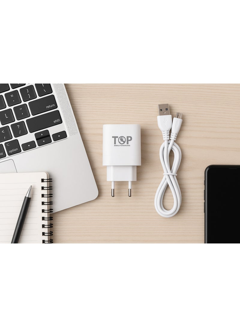 Top Micro 2 USB Fast Wall Charger - 20W - Auto-ID Technology - Multiple Protections and High Performance - Compatible with All Devices - White - Image 3