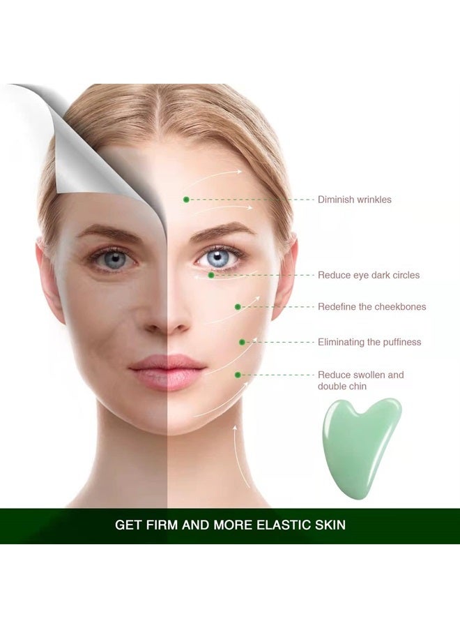 Flagest Gua Sha Facial Tools -Gua Sha Stone -Nature Jade Stone Guasha Massage Tool - Nature Jade Stone for Scraping Facial and SPA Acupuncture Therapy -Heart Shape Jade Trigger Point Treatment on Face (Jade) - Image 2