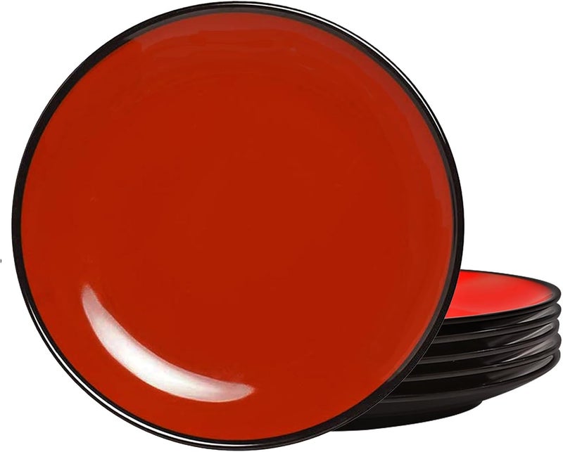TP 11 Melamine Dinner Plates 6piece Plate Set Unbreakable Serving Dishes for Indoor and Outdoor Unbreakable Dinner Service for 6 Black  Red - Image 1