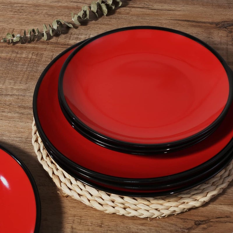 TP 11 Melamine Dinner Plates 6piece Plate Set Unbreakable Serving Dishes for Indoor and Outdoor Unbreakable Dinner Service for 6 Black  Red - Image 5
