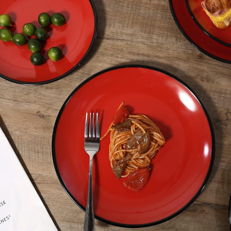 TP 11 Melamine Dinner Plates 6piece Plate Set Unbreakable Serving Dishes for Indoor and Outdoor Unbreakable Dinner Service for 6 Black  Red - Image 4