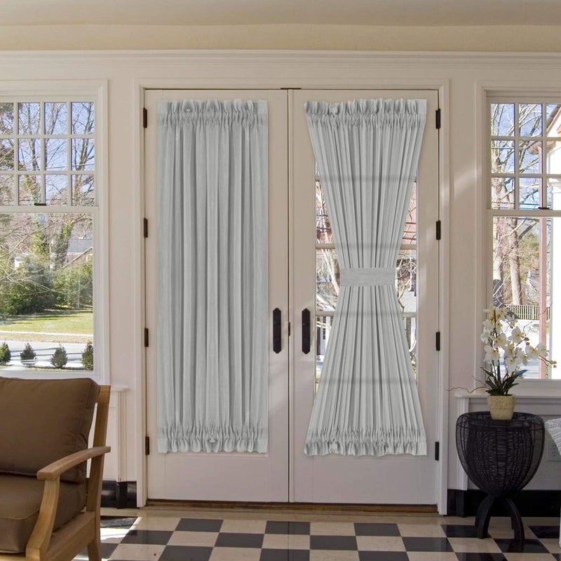 H.VERSAILTEX HVERSAILTEX French Door Curtains with Linen Texture for Sidelight Sheer Window Voile Panel Door Curtains for Light Filtering with Tieback 1 Panel Width in 52 Inches  Dove - Image 1