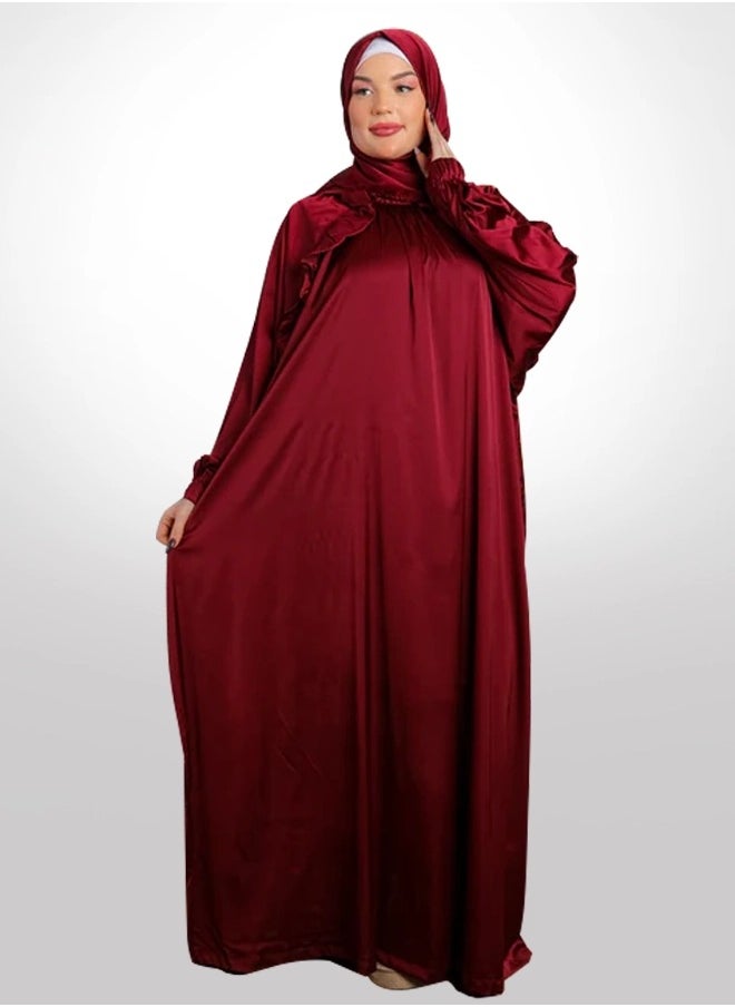 زمرد ثوب صلاة حرير ستان  ساده عملي مع غطاء الرأس من زمرد فاشون-تركي  - Image 1