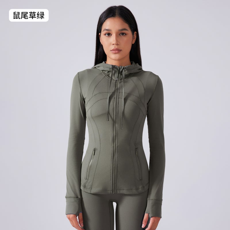 Generic Autumn Hooded Yoga Jacket Slim Fit DAW204 Sage green 