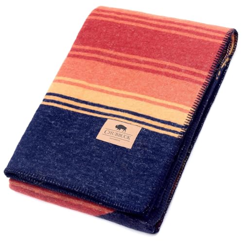 Chubbuck Authentic Chubbuck 100% Wool Blanket Camping (60" x 84") - Large Warm Blankets for Camping, Emergency, Outdoor Concerts and Home Use - Reversible, Fire Retardant Blanket, Soft Warm Blankets for Winter (Sunset) - Image 1